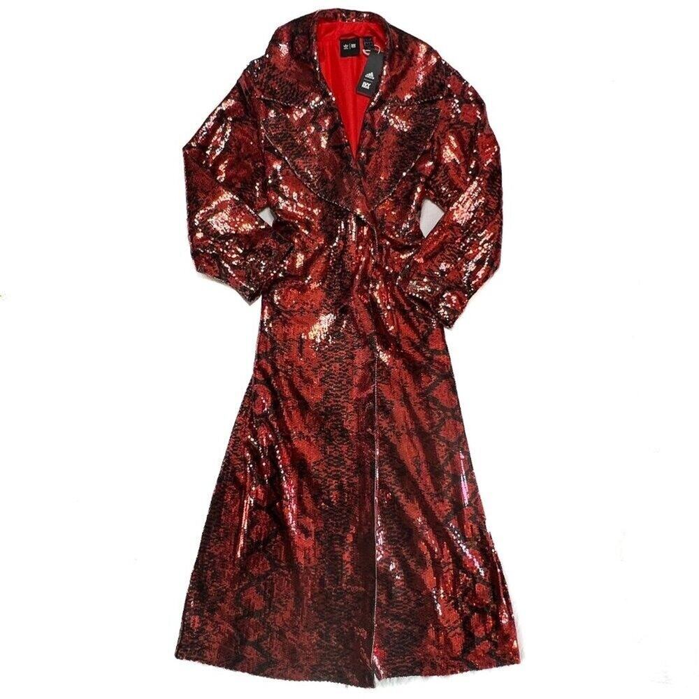 Adidas x Ivy Park Snake Print Sequin Duster Coat Red V Necl Womens M NWT Holiday - Picture 3 of 16